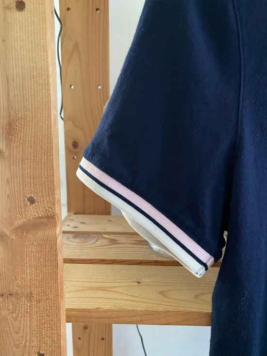 Ted Baker Navy Blue Pink White Stripe Collar Knit Polo Shirt Medium - Picture 8 of 15